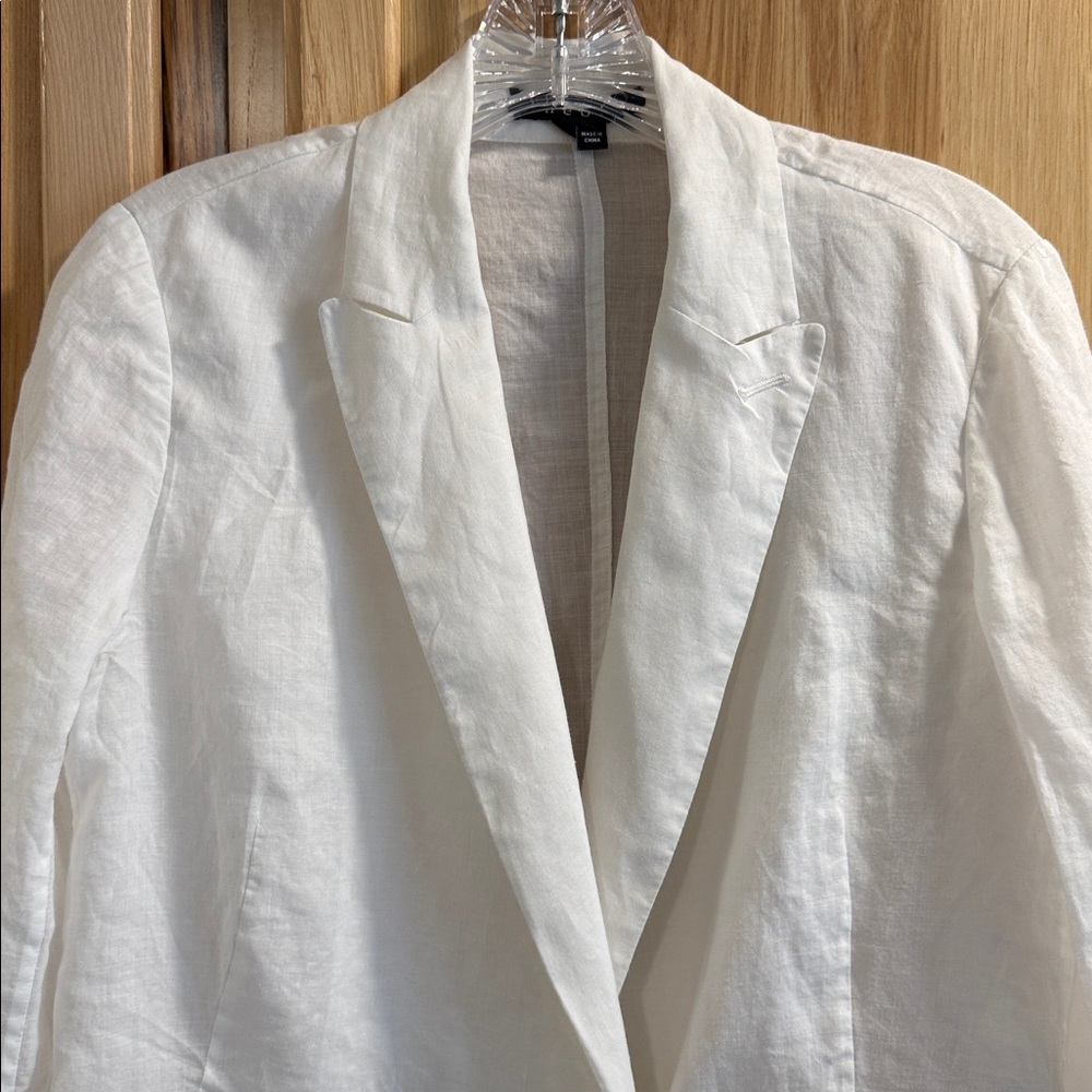 Theory White Ramie Neutral Minimalist Button Front Classy Blazer Size 6 - Picture 2 of 11